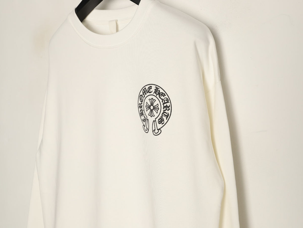 Chrome Hearts White Horseshoe Chest-Print Crewneck Sweatshirt