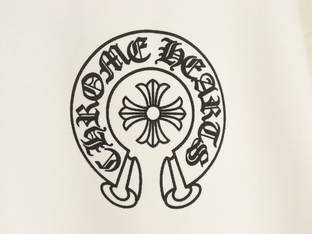 Chrome Hearts White Horseshoe Chest-Print Crewneck Sweatshirt