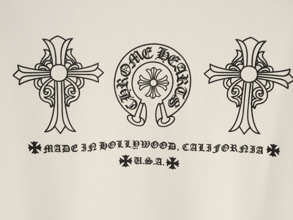 Chrome Hearts White Horseshoe Chest-Print Crewneck Sweatshirt