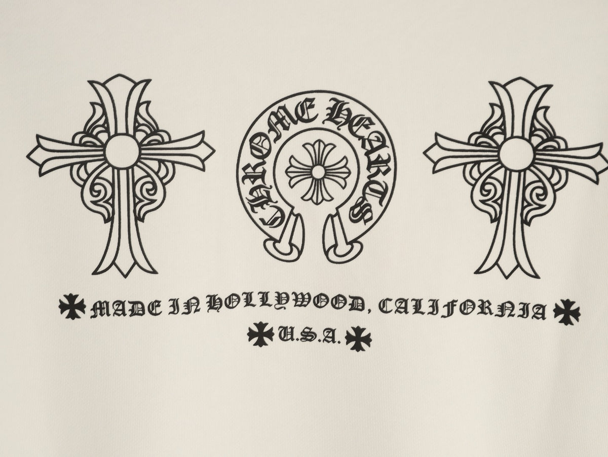 Chrome Hearts White Horseshoe Chest-Print Crewneck Sweatshirt