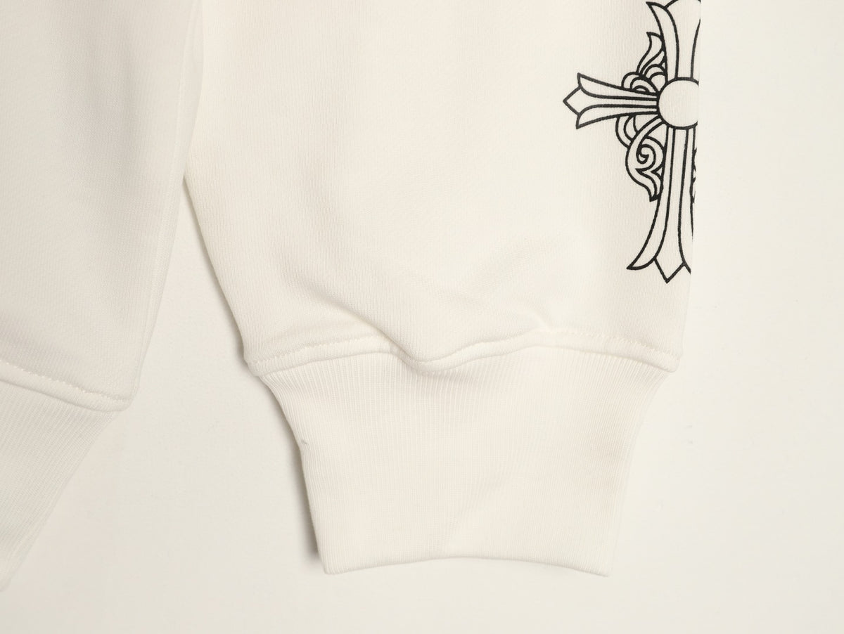 Chrome Hearts White Horseshoe Chest-Print Crewneck Sweatshirt