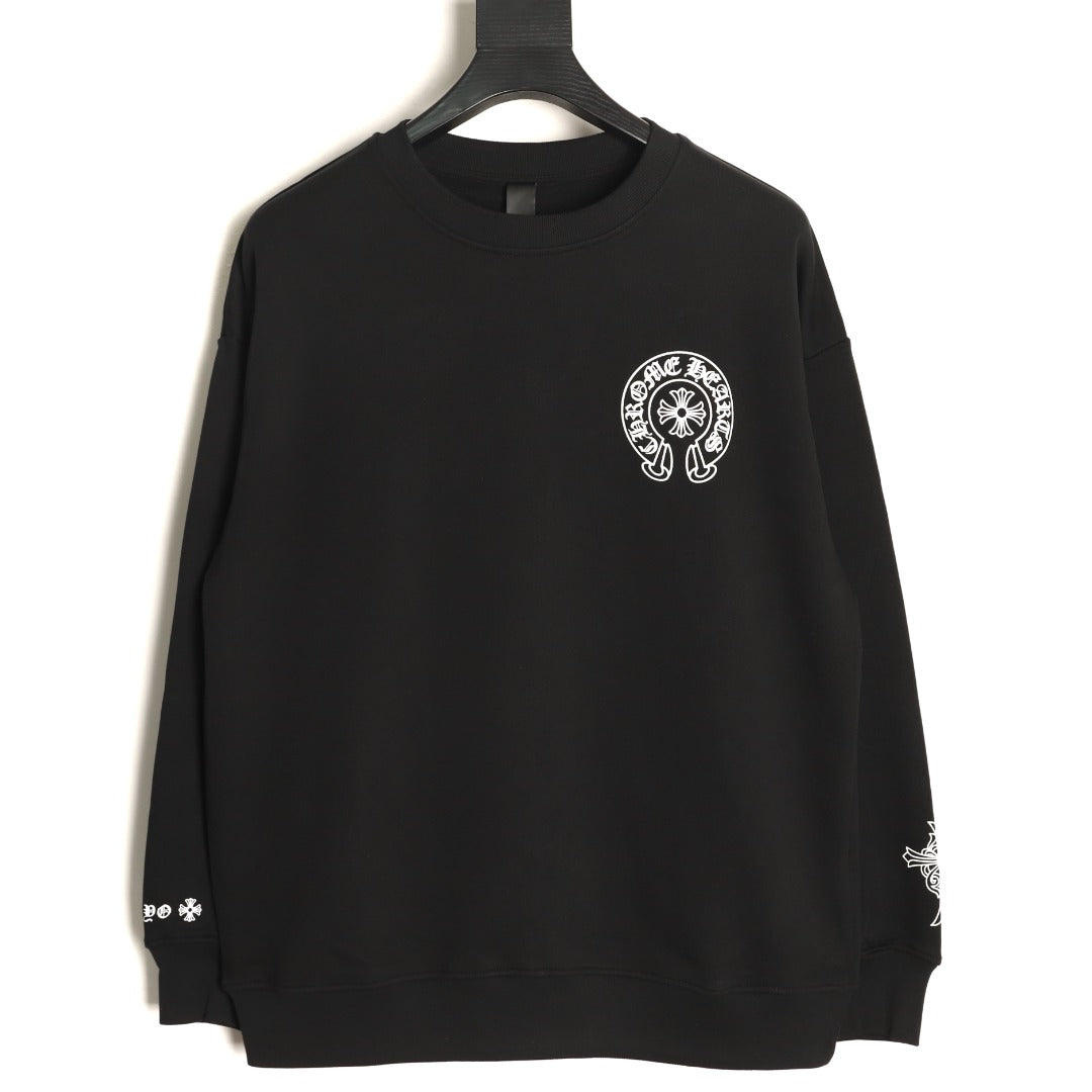 Chrome Hearts Black Horseshoe Chest-Print Crewneck Sweatshirt