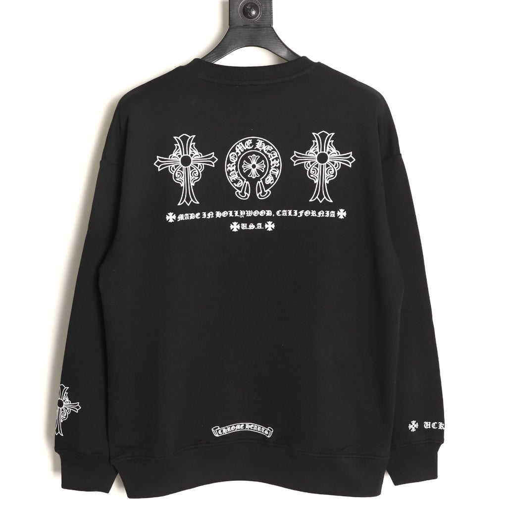 Chrome Hearts Black Horseshoe Chest-Print Crewneck Sweatshirt