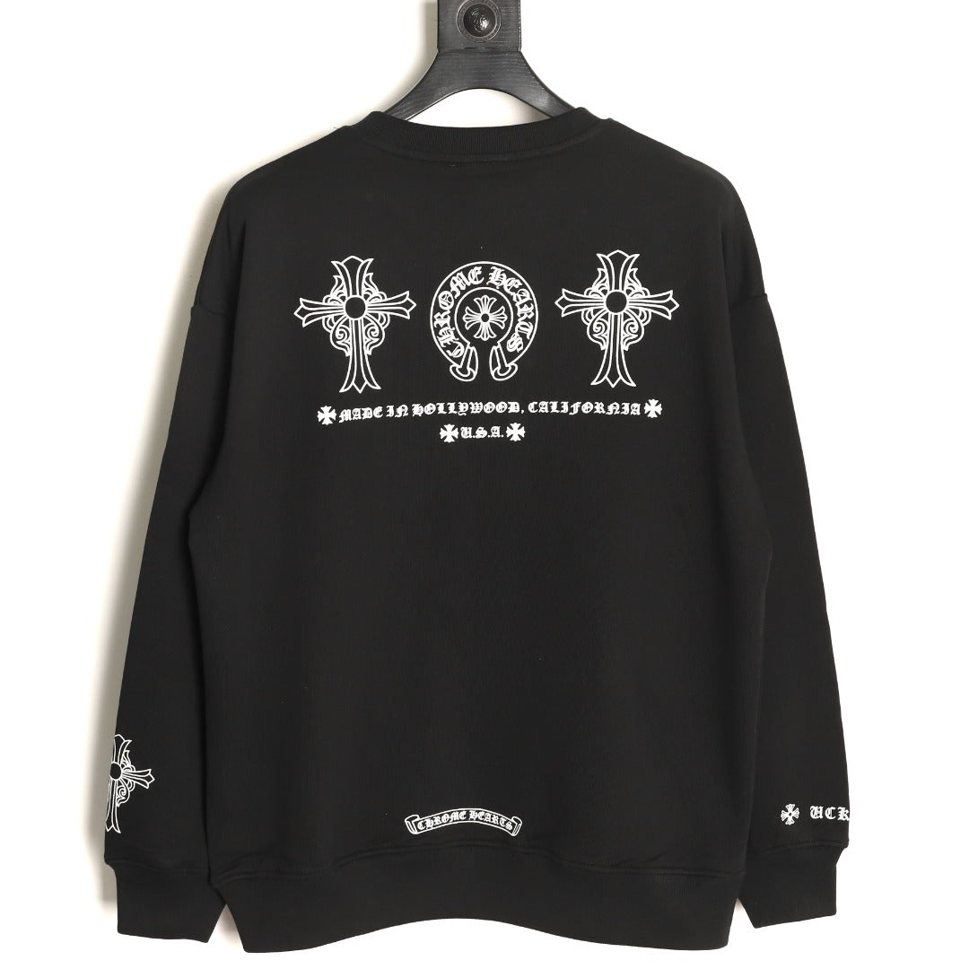Chrome Hearts Black Horseshoe Chest-Print Crewneck Sweatshirt