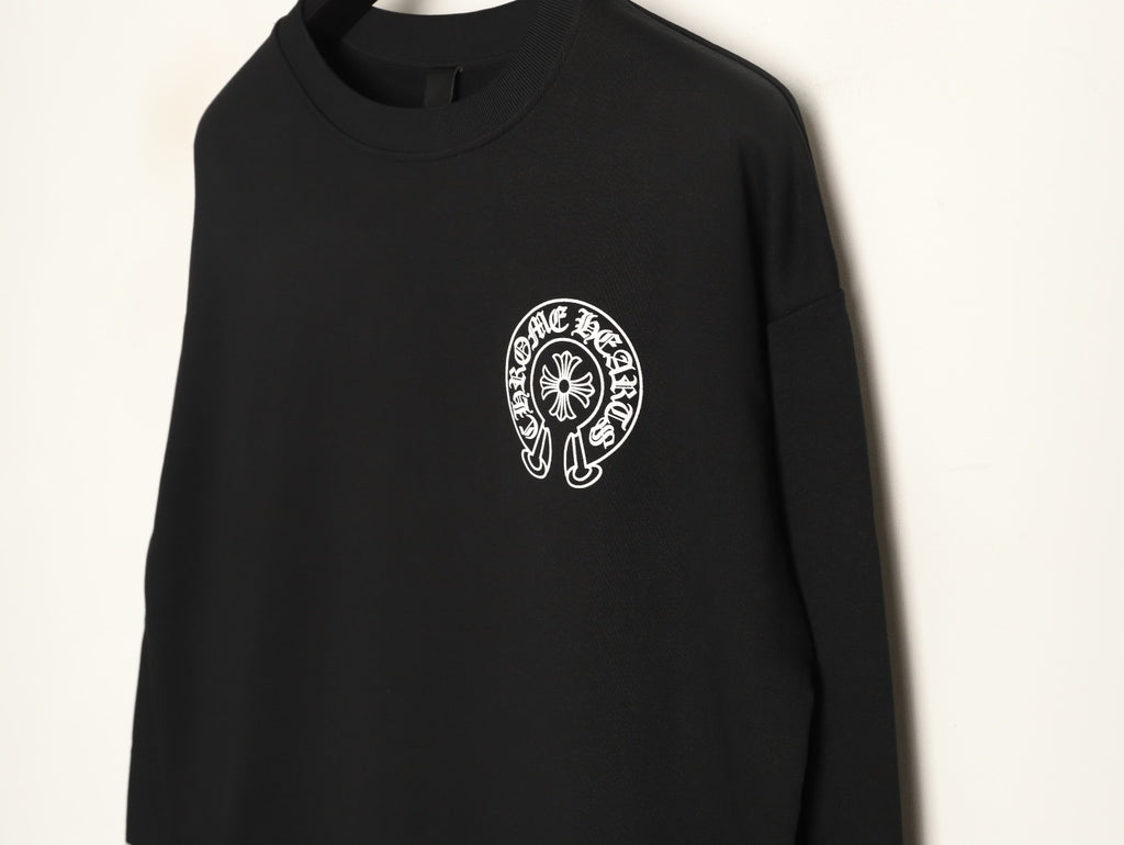Chrome Hearts Black Horseshoe Chest-Print Crewneck Sweatshirt