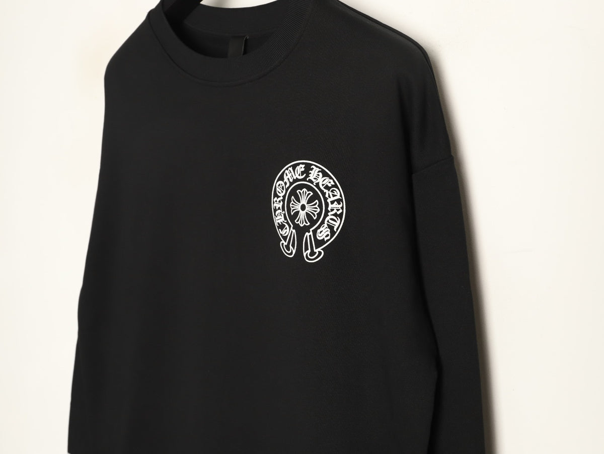 Chrome Hearts Black Horseshoe Chest-Print Crewneck Sweatshirt