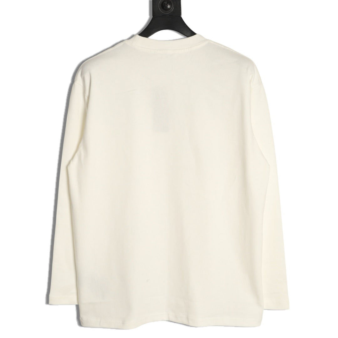 Dior 26SS White Cannage-Detail Embroidered Pocket Long-Sleeve Top