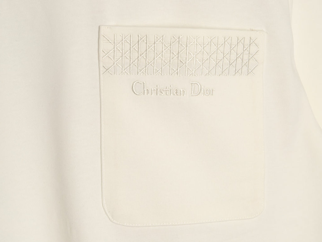 Dior 26SS White Cannage-Detail Embroidered Pocket Long-Sleeve Top