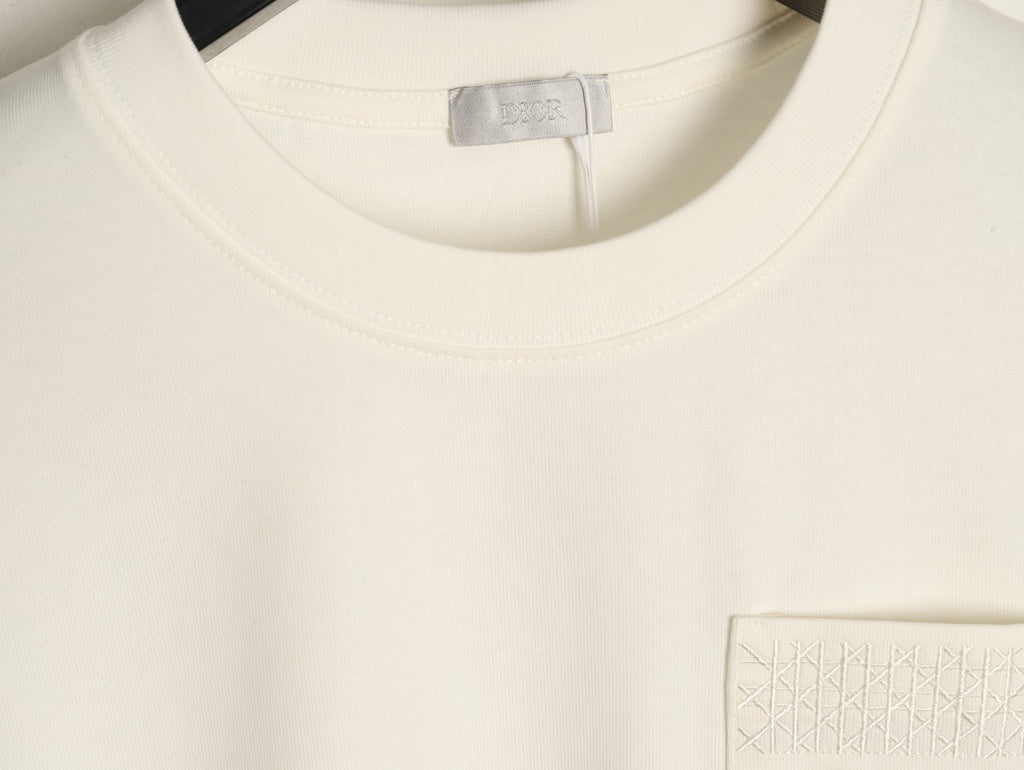 Dior 26SS White Cannage-Detail Embroidered Pocket Long-Sleeve Top