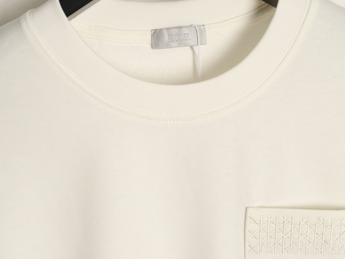 Dior 26SS White Cannage-Detail Embroidered Pocket Long-Sleeve Top