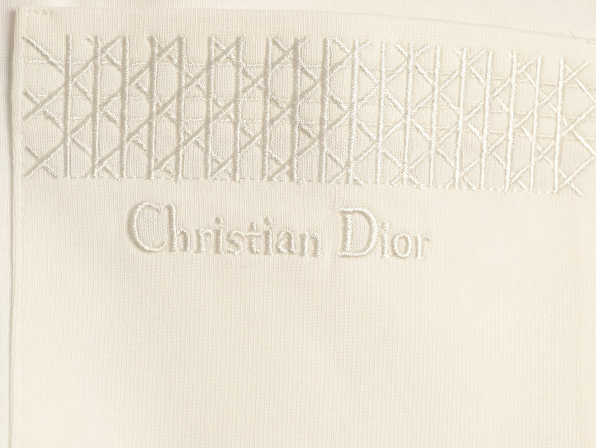 Dior 26SS White Cannage-Detail Embroidered Pocket Long-Sleeve Top