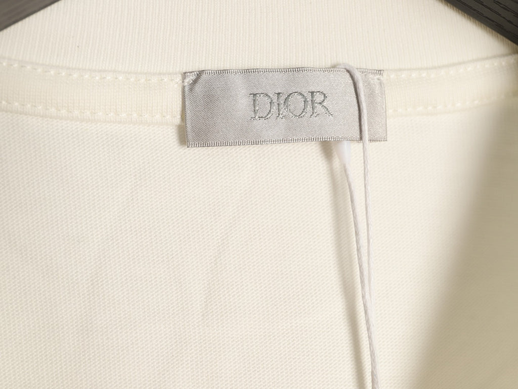 Dior 26SS White Cannage-Detail Embroidered Pocket Long-Sleeve Top