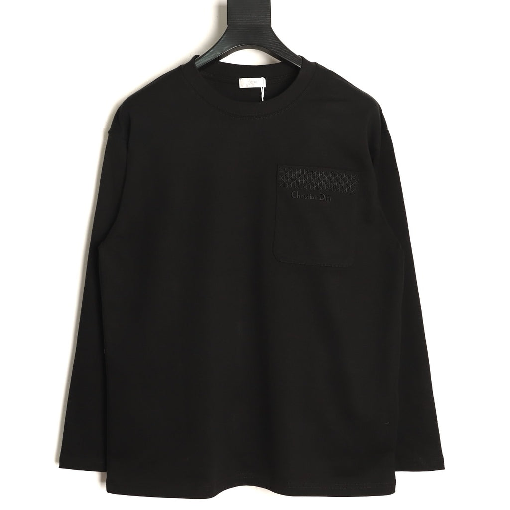 Dior 26SS Black Tonal Cannage-Detail Embroidered Pocket Long-Sleeve Top