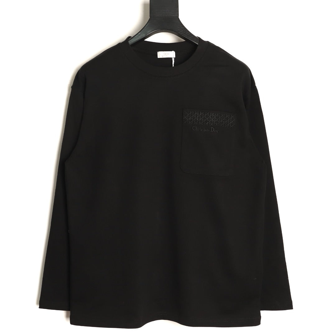 Dior 26SS Black Tonal Cannage-Detail Embroidered Pocket Long-Sleeve Top