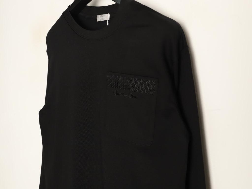 Dior 26SS Black Tonal Cannage-Detail Embroidered Pocket Long-Sleeve Top