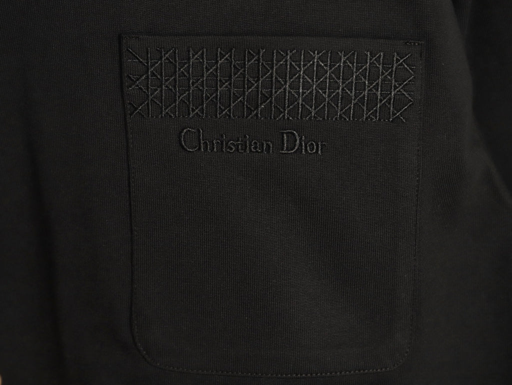 Dior 26SS Black Tonal Cannage-Detail Embroidered Pocket Long-Sleeve Top