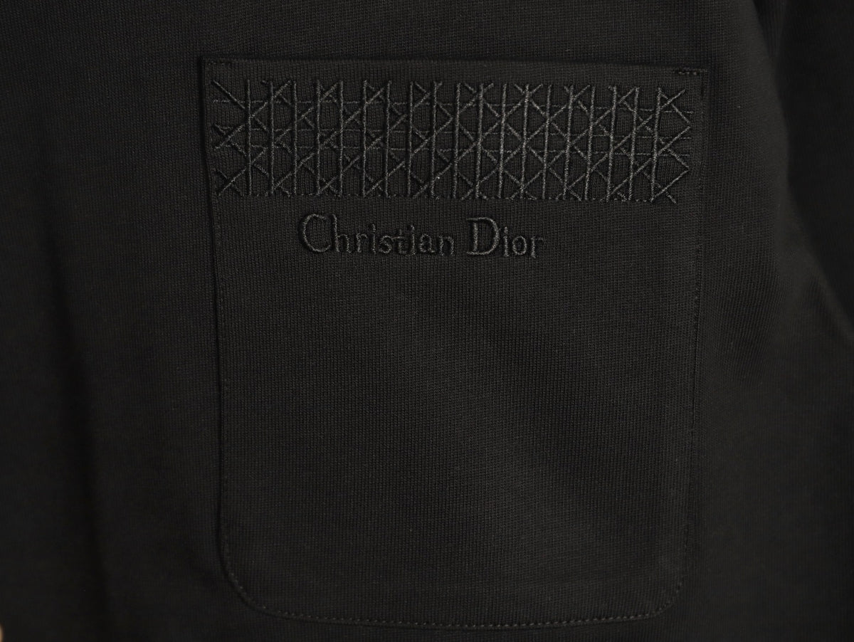 Dior 26SS Black Tonal Cannage-Detail Embroidered Pocket Long-Sleeve Top
