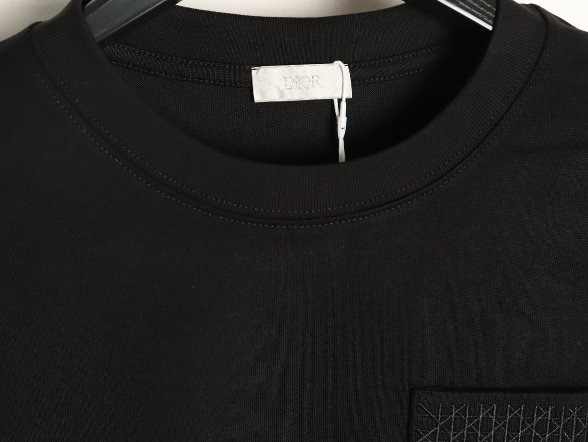 Dior 26SS Black Tonal Cannage-Detail Embroidered Pocket Long-Sleeve Top