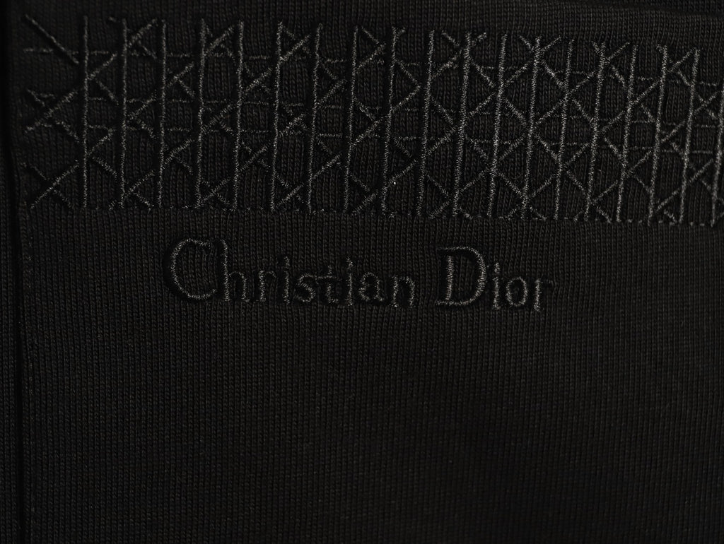 Dior 26SS Black Tonal Cannage-Detail Embroidered Pocket Long-Sleeve Top