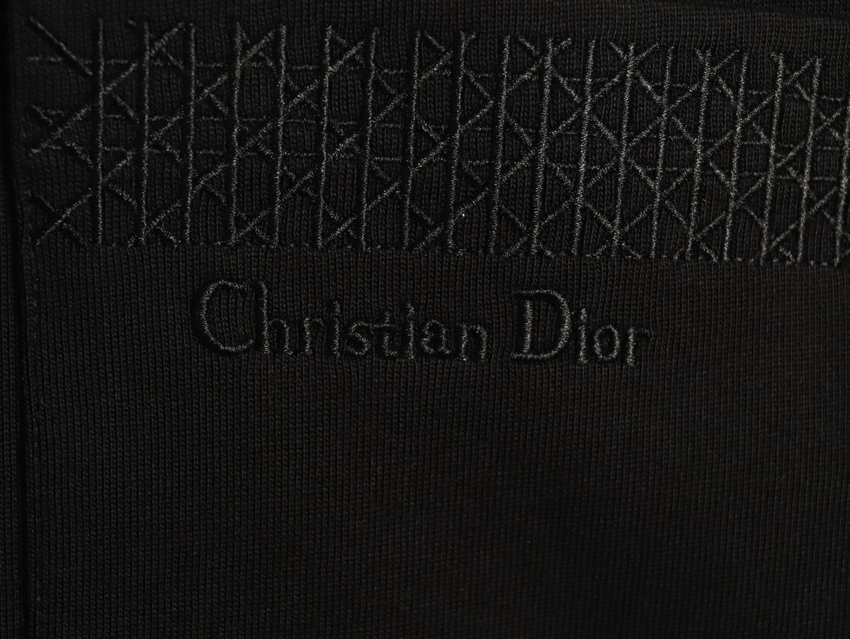 Dior 26SS Black Tonal Cannage-Detail Embroidered Pocket Long-Sleeve Top