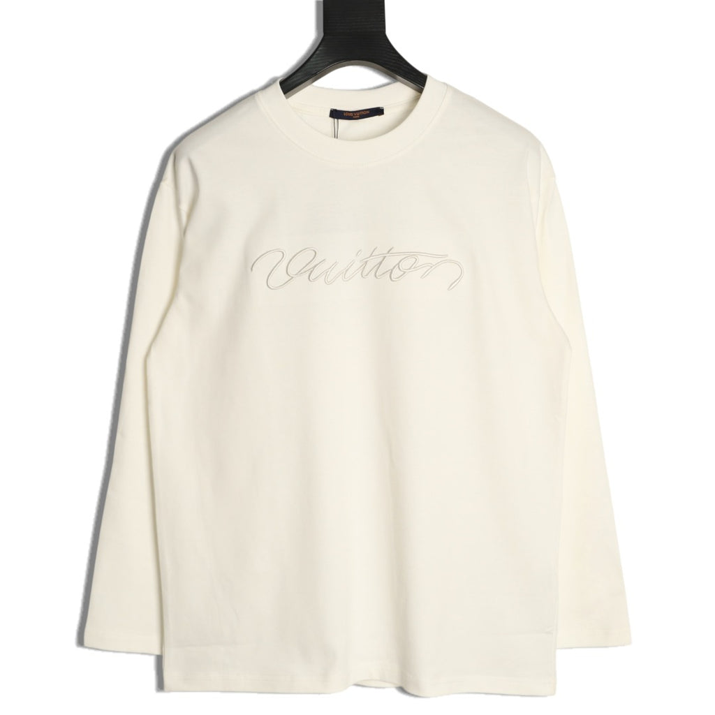 Louis Vuitton White Embroidered Script Chest Long-Sleeve Top