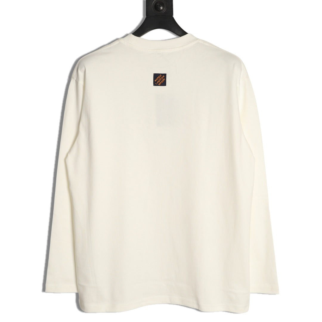 Louis Vuitton White Embroidered Script Chest Long-Sleeve Top