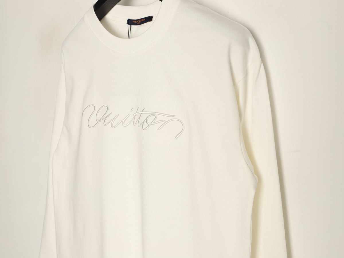 Louis Vuitton White Embroidered Script Chest Long-Sleeve Top