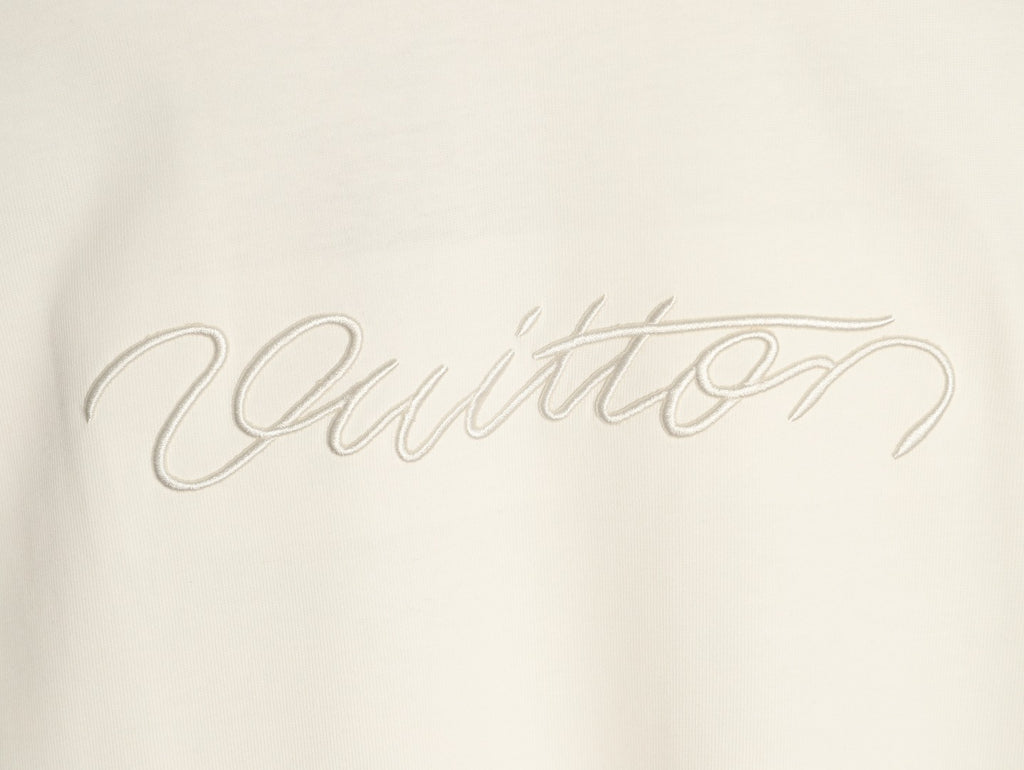Louis Vuitton White Embroidered Script Chest Long-Sleeve Top
