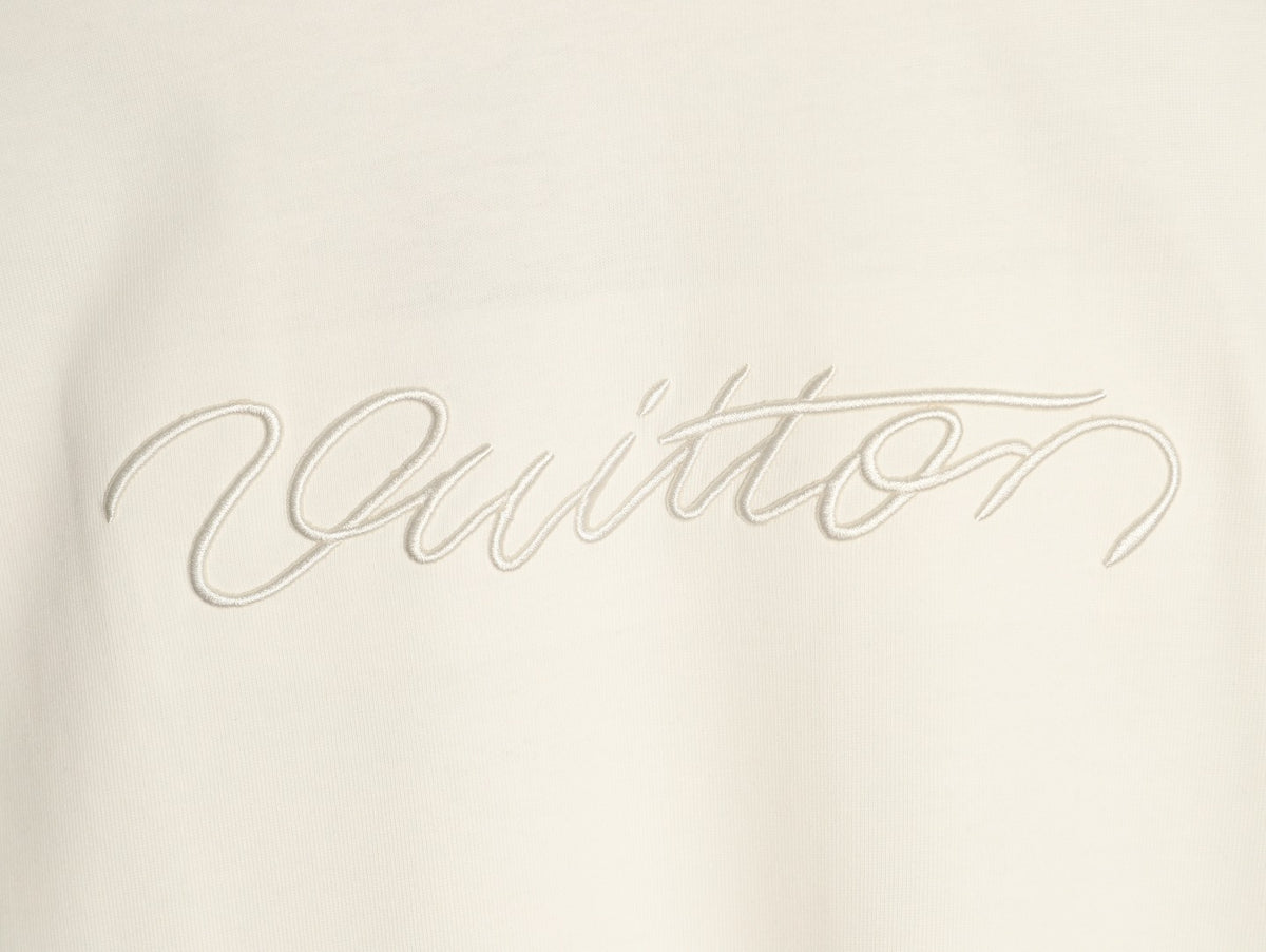 Louis Vuitton White Embroidered Script Chest Long-Sleeve Top