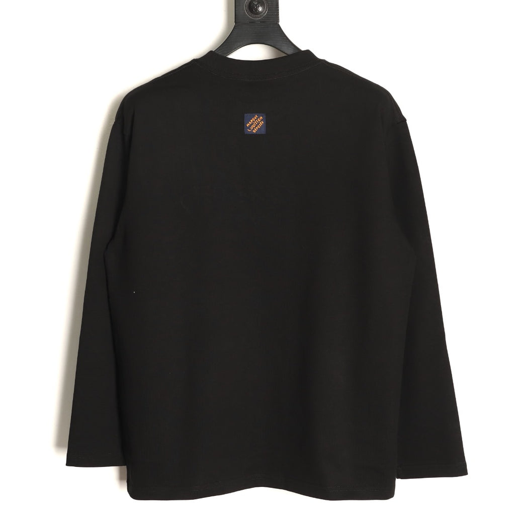 Louis Vuitton Black Tonal Embroidered Script Chest Long-Sleeve Top