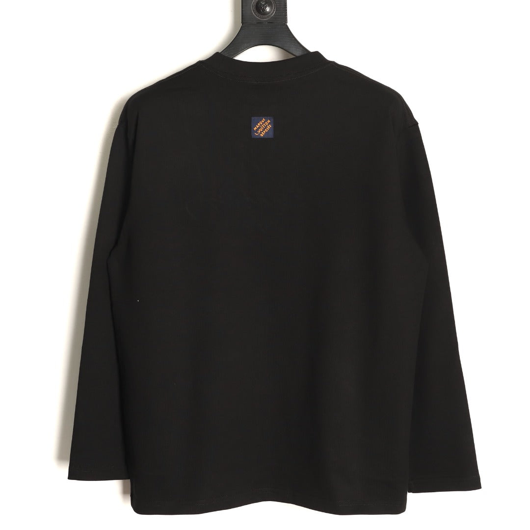 Louis Vuitton Black Tonal Embroidered Script Chest Long-Sleeve Top
