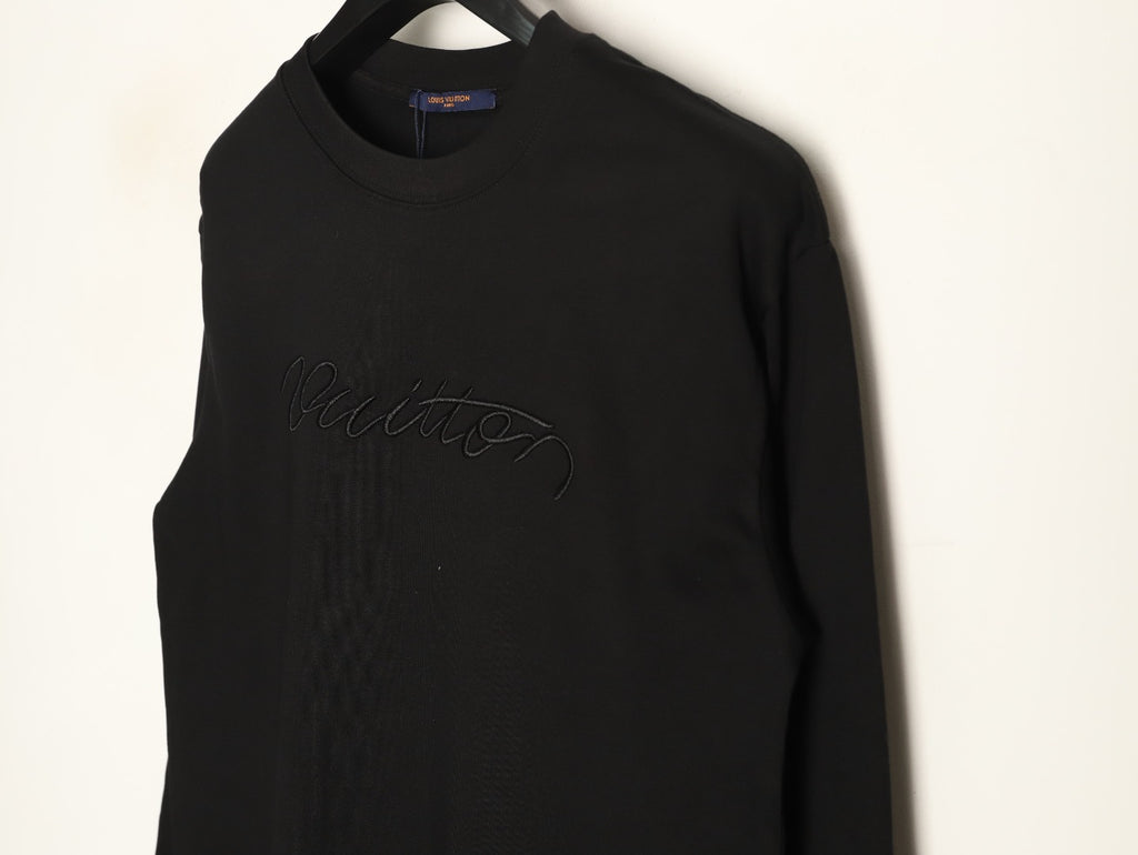Louis Vuitton Black Tonal Embroidered Script Chest Long-Sleeve Top