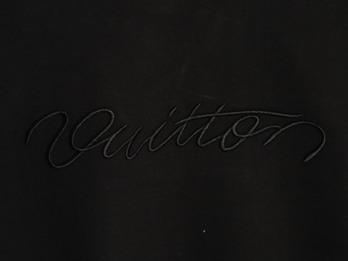 Louis Vuitton Black Tonal Embroidered Script Chest Long-Sleeve Top