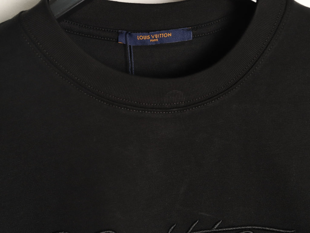 Louis Vuitton Black Tonal Embroidered Script Chest Long-Sleeve Top