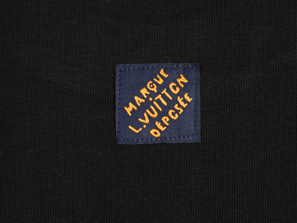 Louis Vuitton Black Tonal Embroidered Script Chest Long-Sleeve Top