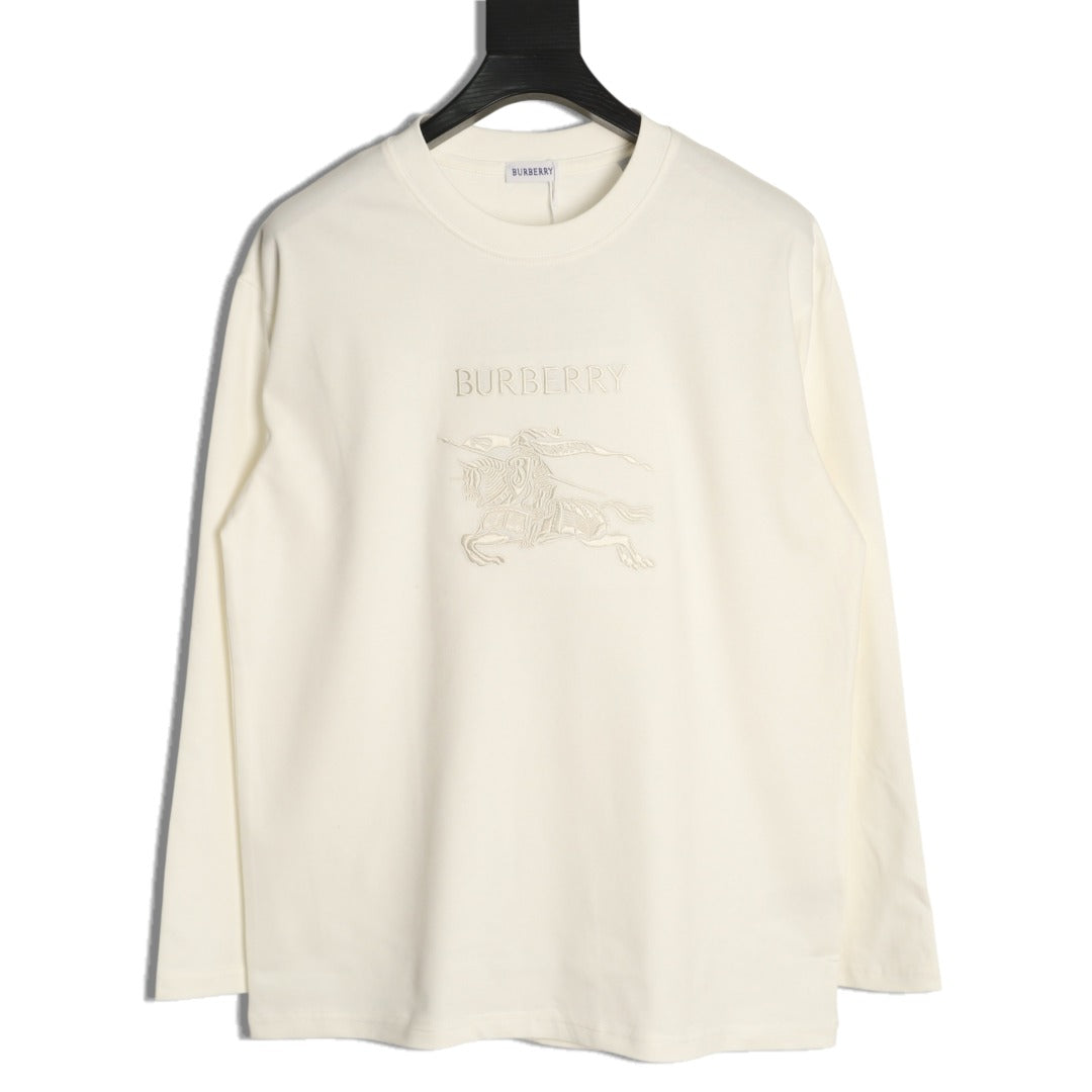 Burberry 26SS White Equestrian Knight Embroidered Long-Sleeve Top
