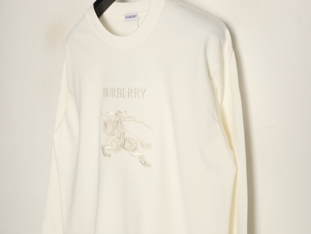 Burberry 26SS White Equestrian Knight Embroidered Long-Sleeve Top