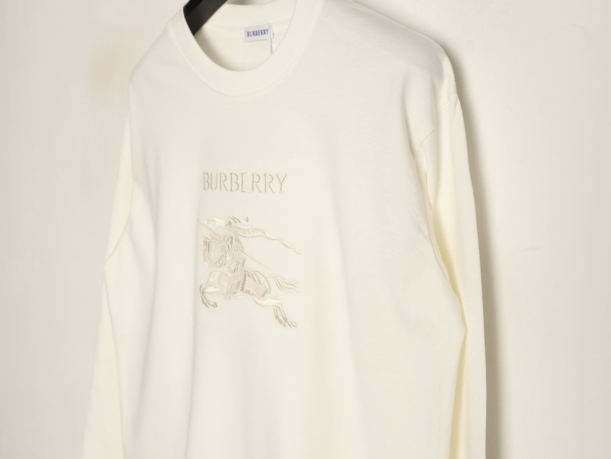 Burberry 26SS White Equestrian Knight Embroidered Long-Sleeve Top