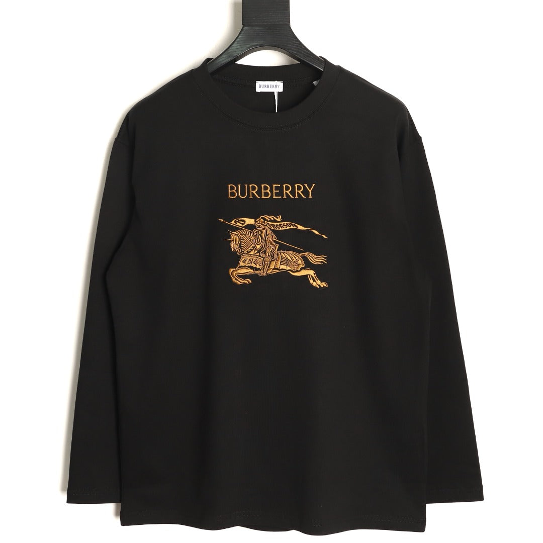 Burberry 26SS Gold Equestrian Knight Embroidered Black Long-Sleeve Top