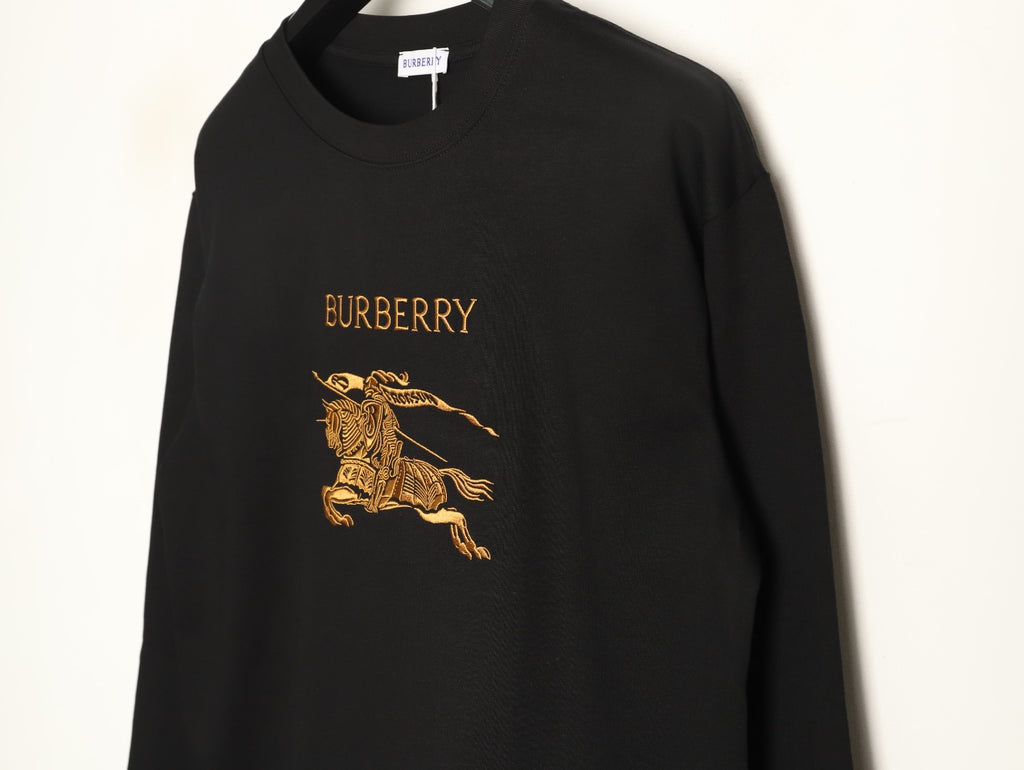 Burberry 26SS Gold Equestrian Knight Embroidered Black Long-Sleeve Top