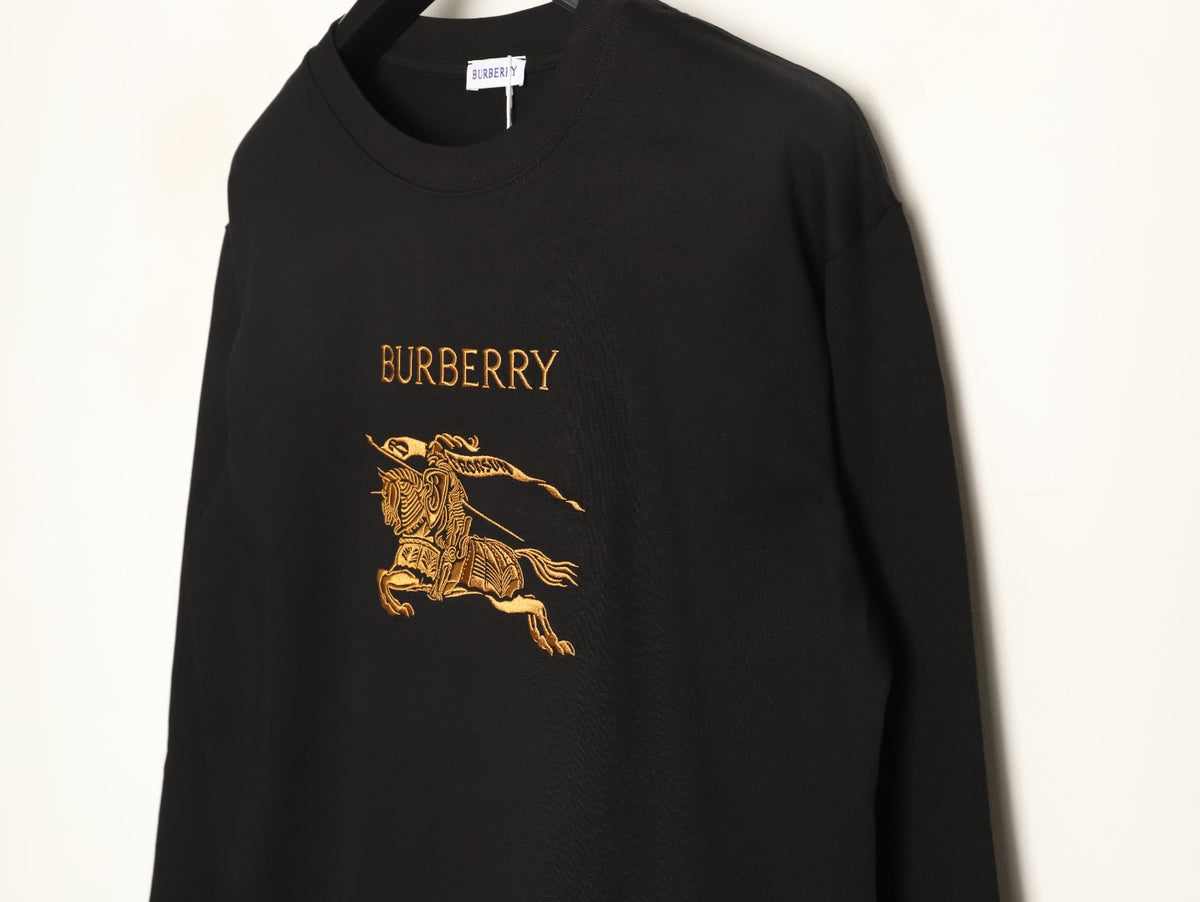Burberry 26SS Gold Equestrian Knight Embroidered Black Long-Sleeve Top