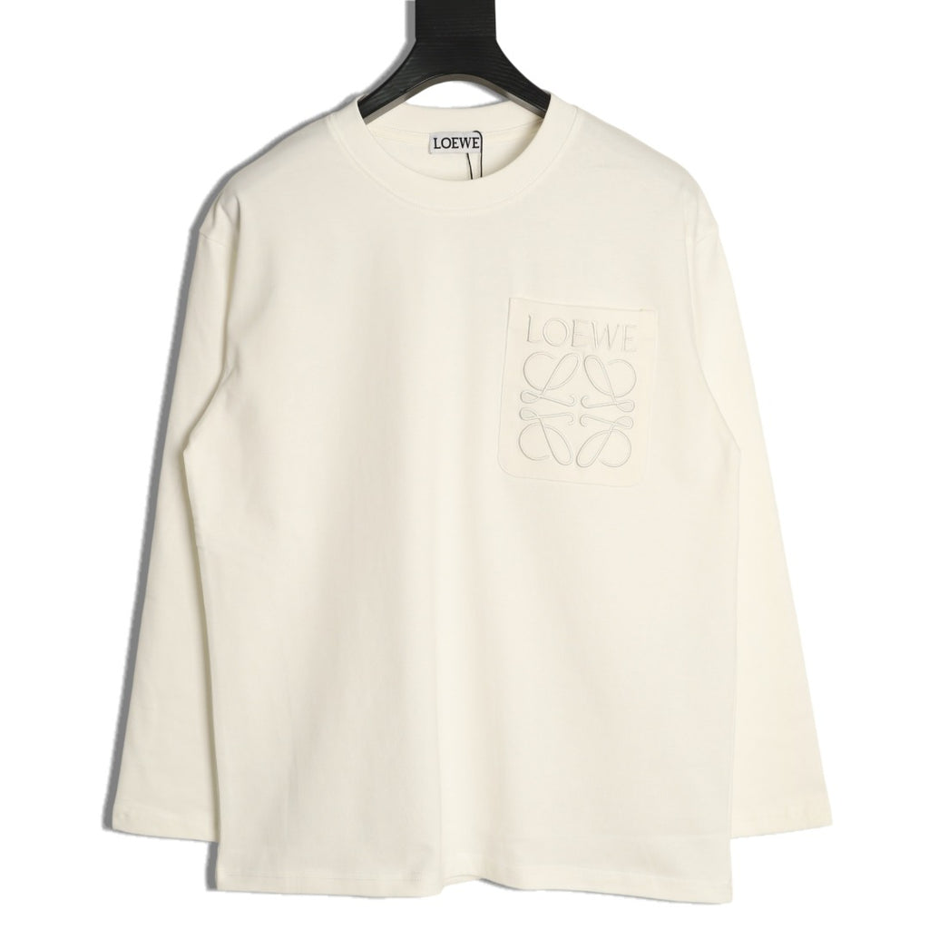 Loewe White Tonal Embroidered-Letter Pocket Long-Sleeve Top