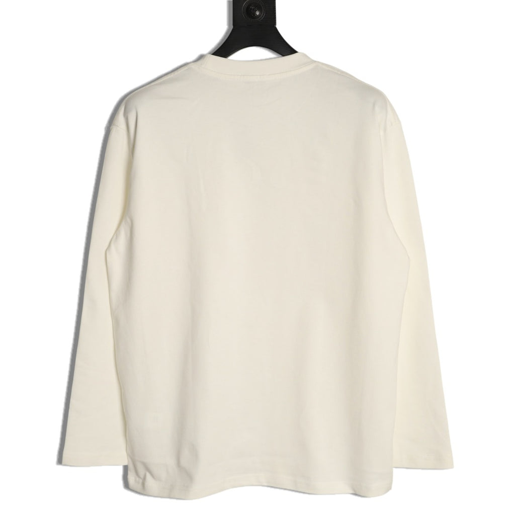 Loewe White Tonal Embroidered-Letter Pocket Long-Sleeve Top