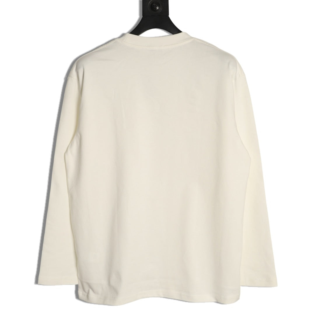 Loewe White Tonal Embroidered-Letter Pocket Long-Sleeve Top