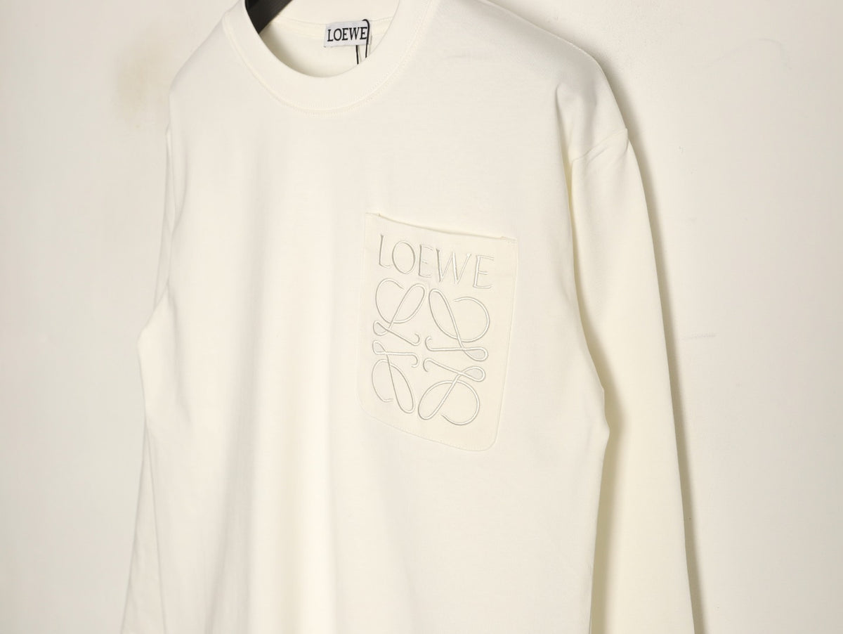 Loewe White Tonal Embroidered-Letter Pocket Long-Sleeve Top
