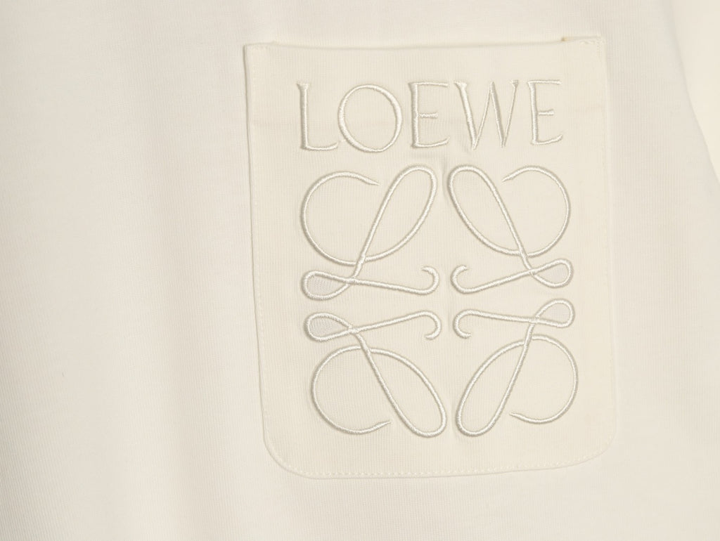 Loewe White Tonal Embroidered-Letter Pocket Long-Sleeve Top