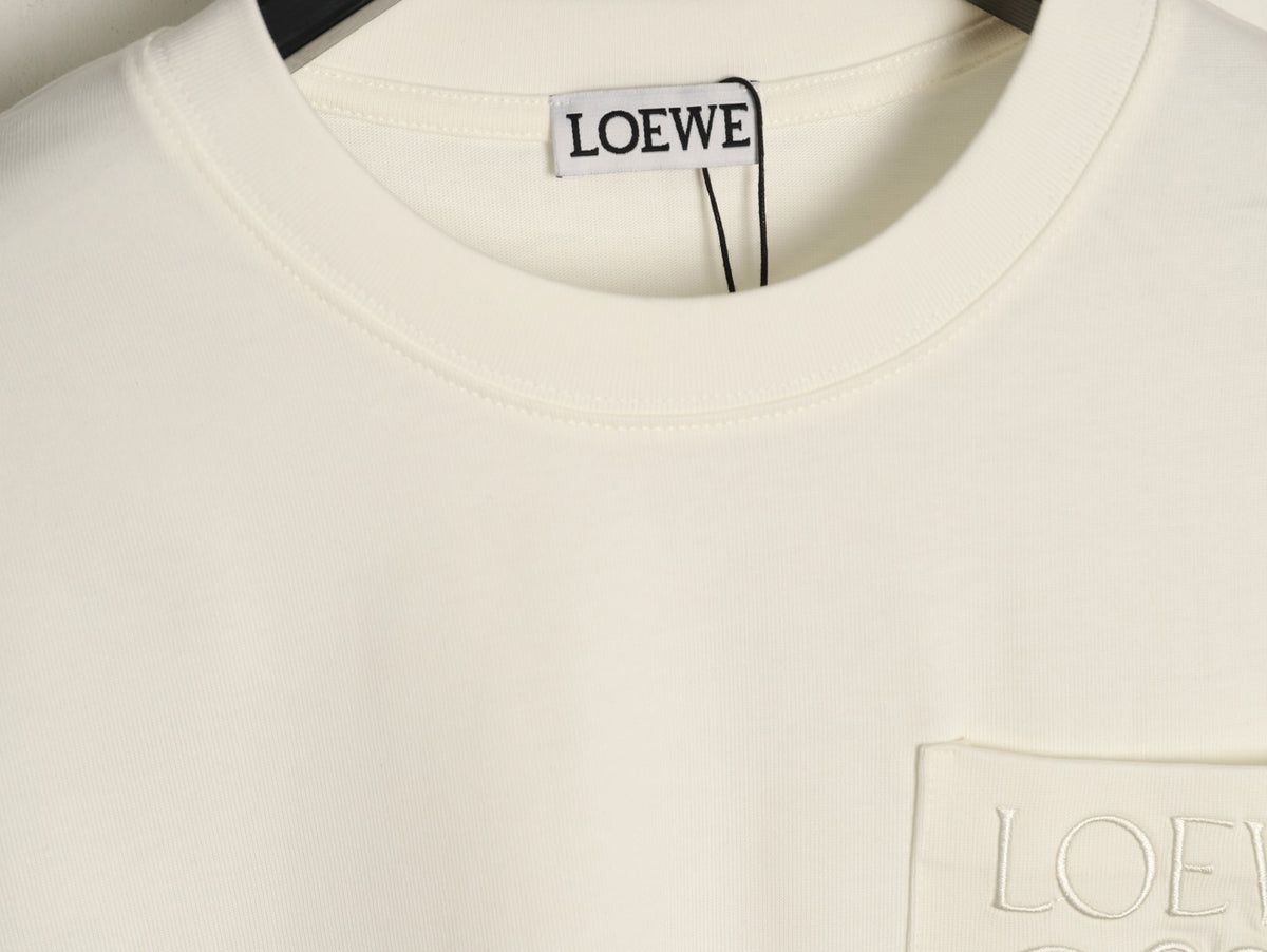 Loewe White Tonal Embroidered-Letter Pocket Long-Sleeve Top