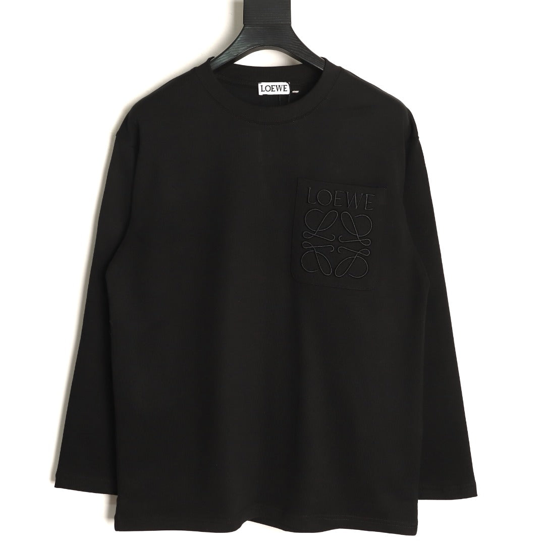 Loewe Black Tonal Embroidered-Letter Pocket Long-Sleeve Top
