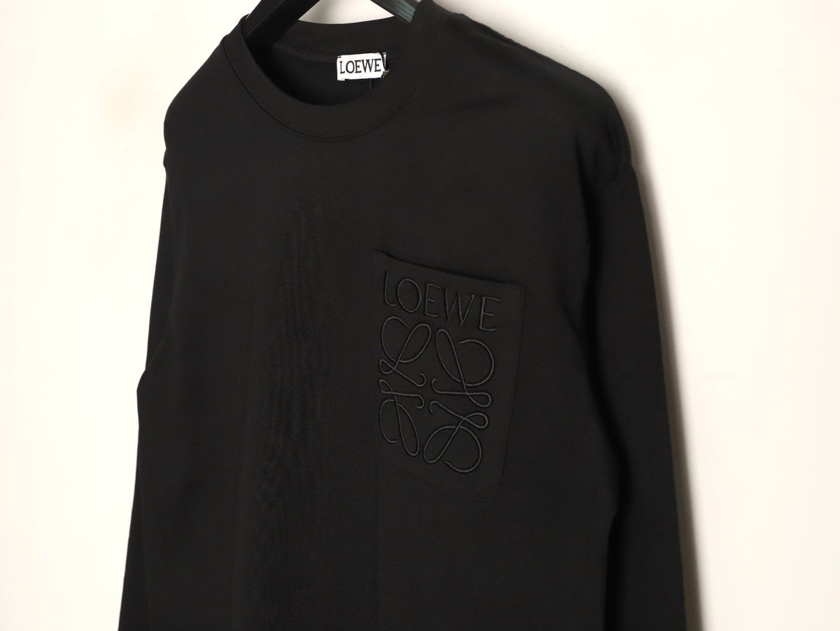 Loewe Black Tonal Embroidered-Letter Pocket Long-Sleeve Top