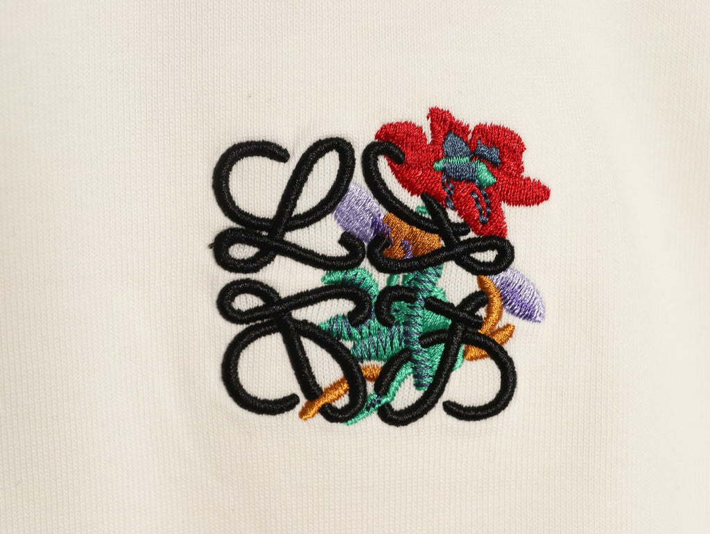 Loewe White Floral Embroidered-Logo Long-Sleeve Top